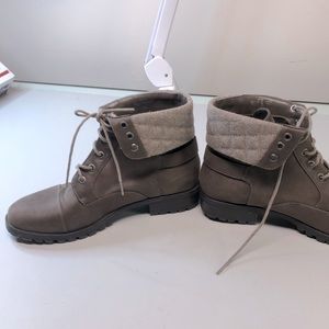 Cute tan ankle booties with tie up laces